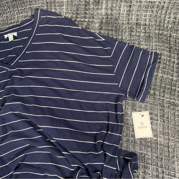 SUSINA Casual Blue with White Stripes Pullover T-Shirt Size M #740 - Picture 3 of 9